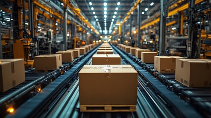 Wide-Angle Overhead View of Tall Boxes in Warehouse