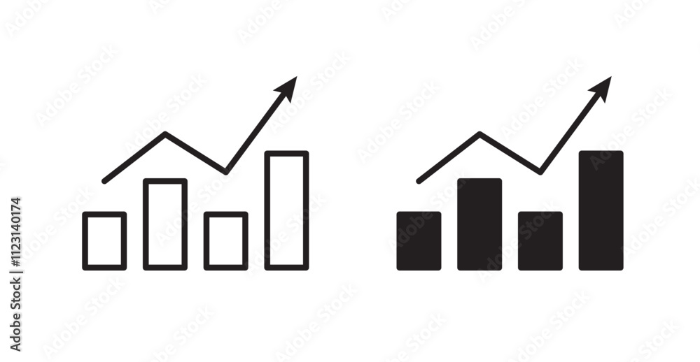 Poster growing graph flat simple vector symbols illustration.