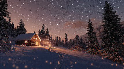 winter landscape with church and snow