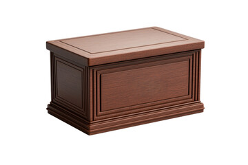 A wooden box with a smooth surface and ornate detailing, designed for storage or presentation.