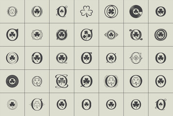 Monochrome Letter O Logo with Shamrock Leaf.