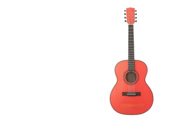 A vibrant red acoustic guitar featuring a classic shape and six strings, designed for music enthusiasts and beginners alike.