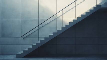 Fototapeta premium Minimalist staircase with a soft gray palette, simple steel railing, and textured concrete steps in a contemporary setting