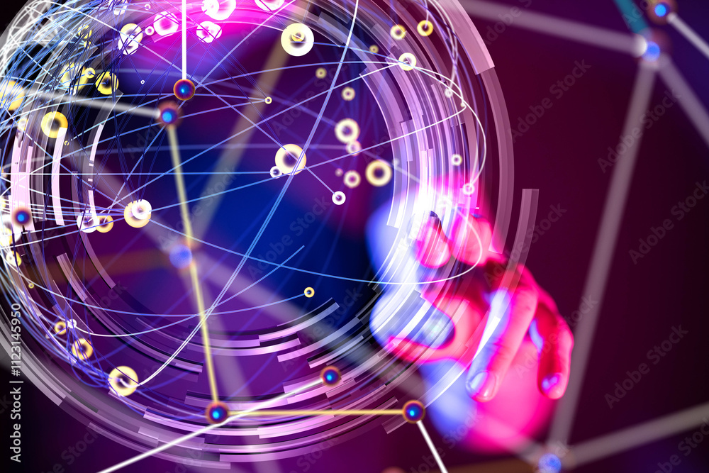 Leinwandbilder Global network. Blockchain. 3D illustration. Neural networks and artificial intelligence. Abstract