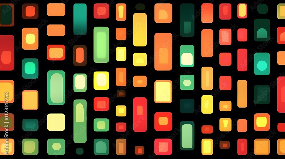 Aufkleber An abstract grid pattern with segments glowing in alternating colors, representing structured data.