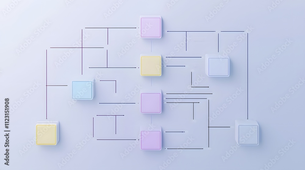 Aufkleber A simple flowchart with fine lines and soft color accents, showing a clean classification system.