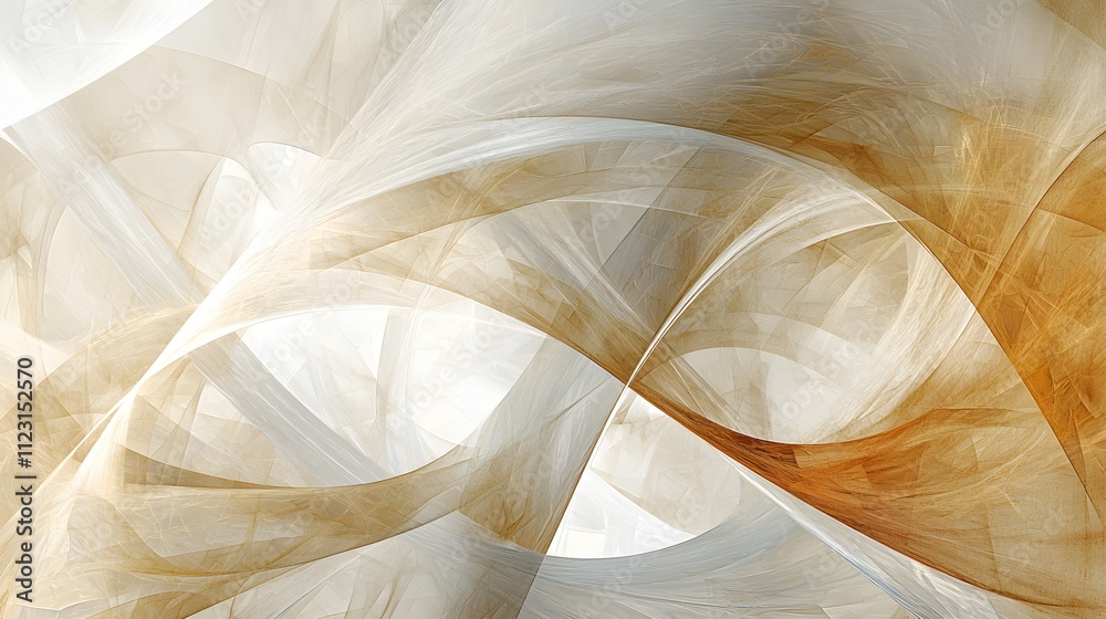 Poster An abstract design of interlocking curved shapes in soft hues, representing seamless digital transitions.
