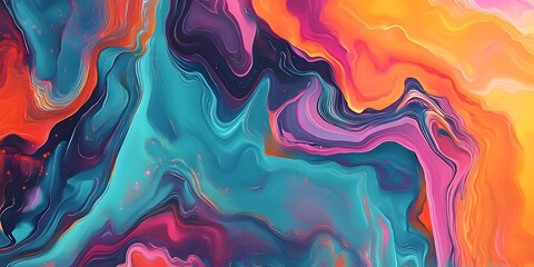 A vibrant abstract artwork featuring swirling colors and dynamic patterns.