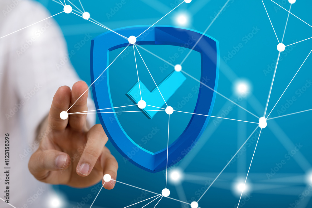 Fototapete Information technology protected with firewall, secure access and encryption against cyber