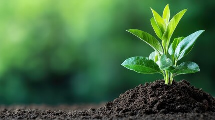 Fresh Organic Plant Growing in Rich Soil