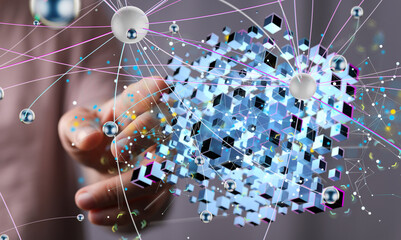Cloud technology. Polygonal wireframe art looks like constellation