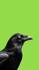 Fototapeta premium A black bird with an eye that is looking at the camera