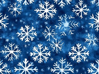 Fototapeta premium Large Stylized Watercolor Pattern of Snowflakes on a Blue Background Ideal for Holiday and Winter-Themed Designs