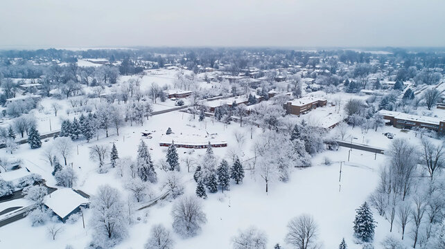 Skyline de ciudad en invierno con nieve