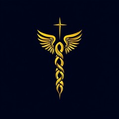 Caduceus Symbol Representing Medical Innovation With Elegant And Golden Design Elements Photo