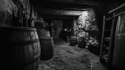 A cold, damp cellar where ancient potions sit untouched. The silence is broken only by the soft sound of a distant whisper.