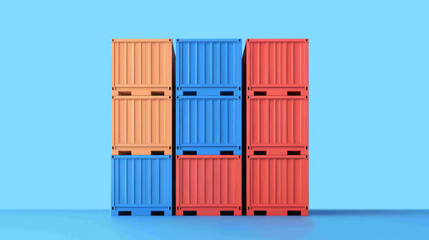 Fototapeta premium Colorful shipping containers stacked in bright studio modern design showcase aesthetic view