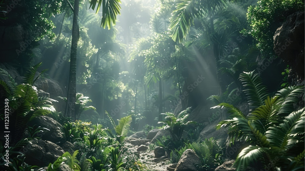 Poster a jungle environment with space with center.
