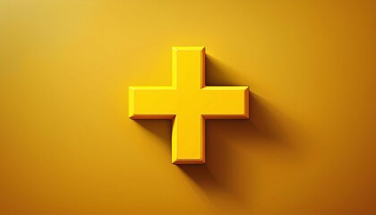 Fototapeta premium vibrant yellow plus symbol with soft shadow