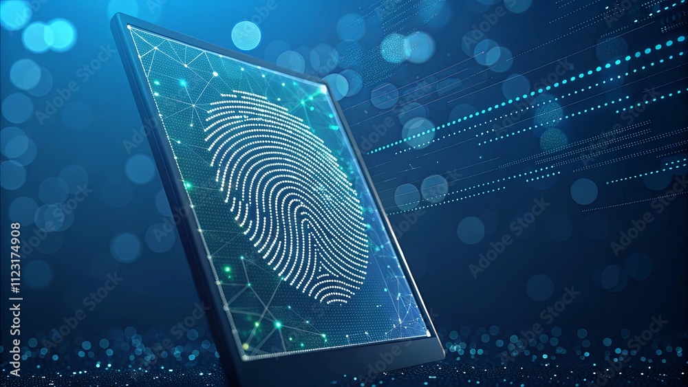 Poster a tablet with a fingerprint on it