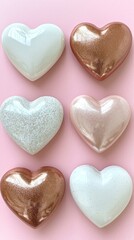 Fototapeta premium Valentine's Day Decor with Glittery Heart Shapes Stylish Home Setting Beautiful Artistry Soft Lighting Romantic Concept
