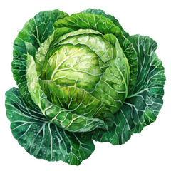 Obraz premium Fresh, vibrant green cabbage with detailed leaves and a textured surface, isolated on a white background, perfect for healthy food visuals.