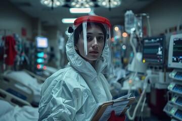 Fototapeta premium Healthcare Worker with Clipboard in Hospital Room