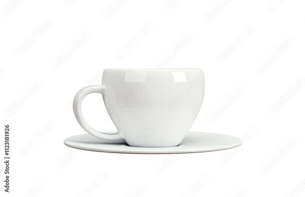 Poster white ceramic coffee cup with matching saucer, isolated on a white background. clean and elegant des