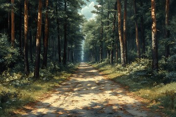 Fototapeta premium Serene pathway through a lush, verdant forest tunnel.