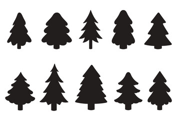 Set of Christmas trees silhouettes. Evergreen forest. Holiday design for cards, banners, packaging and textiles. Traditional symbol of Christmas and New Year. Vector illustration.