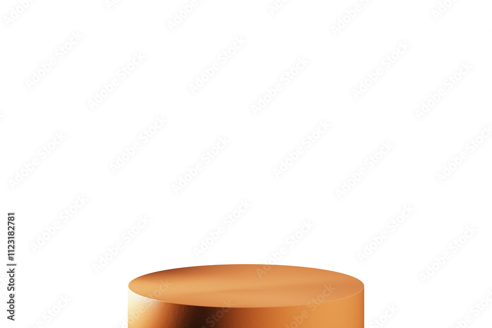 Poster Golden round podium isolated on white background, clean and minimalistic design, representing product display or promotional layout. 3D Rendering.