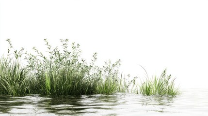 A serene landscape featuring water and lush greenery, evoking tranquility and nature.