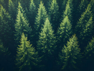 Fototapeta premium Aerial View Evergreen Forest