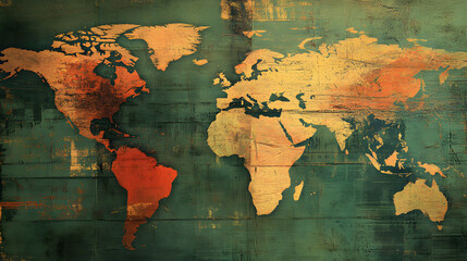 Evoking Nostalgia: Layered Distressed Vintage Maps and Rich Modern Abstract Paint Textures Sparking Creativity