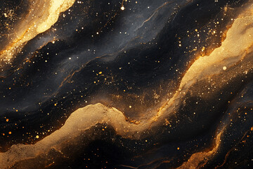 Abstract Background - Black and Gold, Wavy Elegance