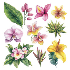 Obraz premium Tropical Flower Bouquet on Transparent Background