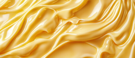 Fototapeta premium photorealistic depiction of melted butter flowing smoothly, creating rich, glossy texture. warm yellow color enhances its appetizing appeal