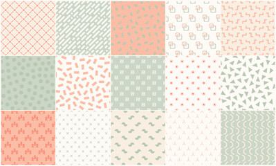 Collection of simple seamless geometric patterns. Unusual stylish textile prints. Minimalistic endless trendy backgrounds