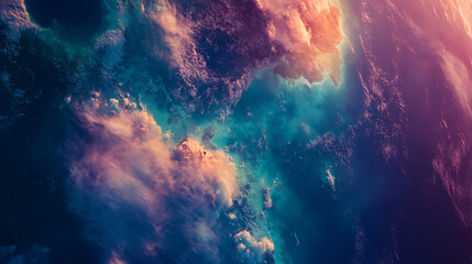 Fototapeta premium A colorful view of Earth’s oceans and land as seen from a space station window.