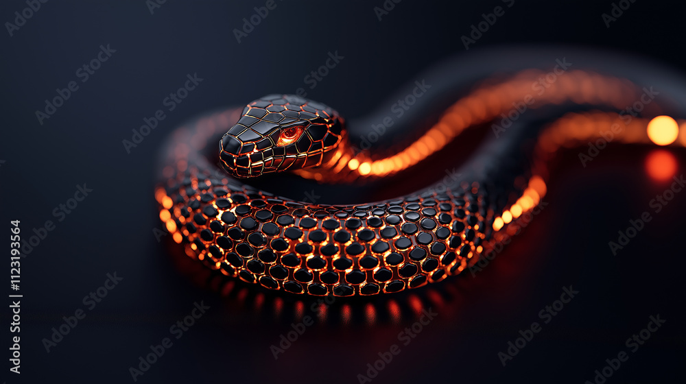 Poster modern 8k poster design featuring snake with glowing, honeycomb texture. snake eyes shine brightly, 