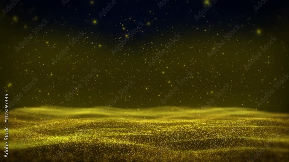 Poster golden glittering sparkle, flickering particle fly through. glamour gold lens flare, bokeh dynamic f