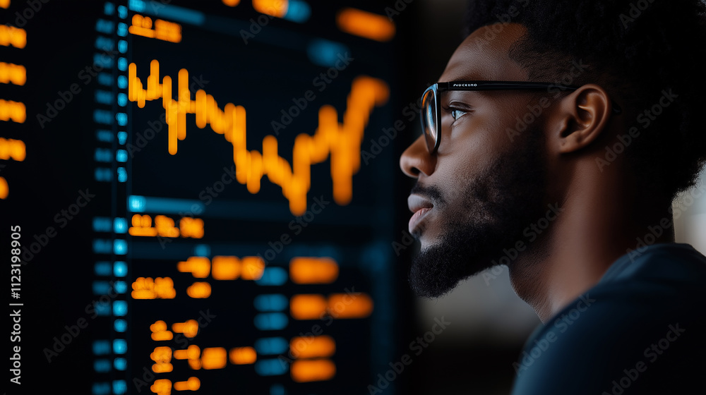 Aufkleber esg investor analyzing performance metrics on digital screen, showcasing financial data and trends. 