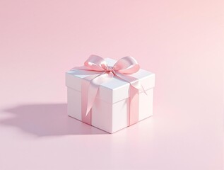 Fototapeta premium Classic white gift box on pastel pink background, classic, gift, box