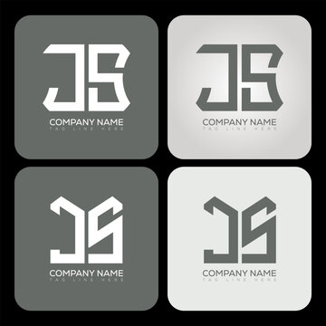 JS polygon, hexagon, flat and simple letter logo set in one artboard. JS minimalist and classic logo.