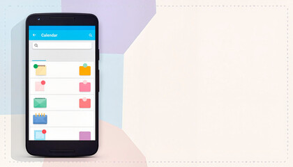 Smartphone with application interface on a pastel background with copy space, Time management