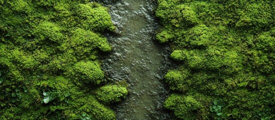 Obraz premium Lush green moss flanking a small creek.