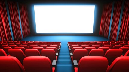 Fototapeta premium Empty movie theater with spotlight casting a solitary beam on the stage, symbolizing the power of imagination and the potential for new beginnings in a quiet, reflective space.