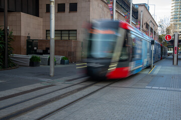 Light rail public transport at Circular Quay, Sydney shot with a long exposure