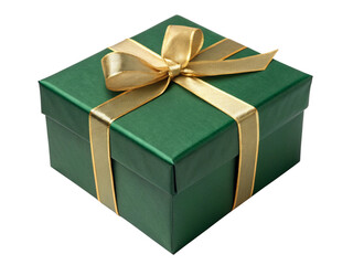 "Realistic Green Gift Box with Golden Ribbon PNG Isolated on Transparent Background"