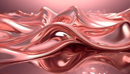 Obraz premium Glossy rose gold metal fluid glossy chrome mirror water effect background. Pink gold splash abstract wallpaper